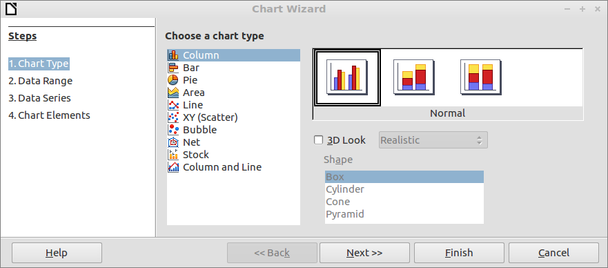 Chart wizard step one